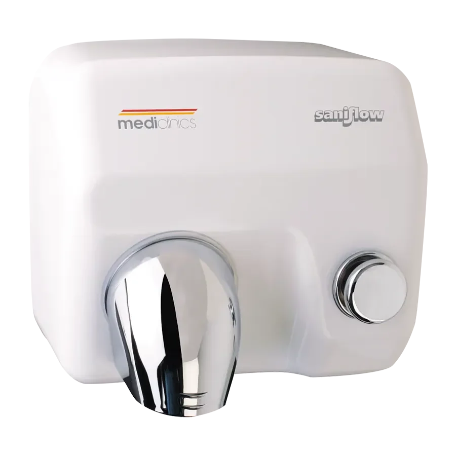 Mediclinics Saniflow drukknop — E05 · Wit epoxy · Staal
